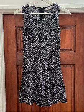 Mini Black Purple Floral Sleeveless A-Line Lace Up Dress Vintage GUC S